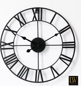 Élégant Collection LW 40CM Horloge Moderne Noir Rond Métal Chiffres Grecs / Horloge Noire Moderne Numéros Grecs / Noir Horloge Ronde / Horloge Murale Ronde Noire / Horloge Murale Noir