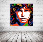Jim Morrison Pop Art Acrylglas - 100 x 100 cm op Acrylaat glas + Inox Spacers / RVS afstandhouders - Popart Wanddecoratie