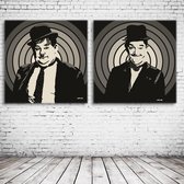 Oliver Hardy & Stan Laurel  Pop Art Canvas x2 - 100 x 100 cm - Canvasprint - Op dennenhouten kader - Geprint Schilderij - Popart Wanddecoratie