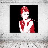 Audrey Hepburn Pop Art Acrylglas - 80 x 80 cm op Acrylaat glas + Inox Spacers / RVS afstandhouders - Popart Wanddecoratie