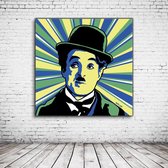 Pop Art Charlie Chaplin Canvas - 90 x 90 cm - Canvasprint - Op dennenhouten kader - Geprint Schilderij - Popart Wanddecoratie