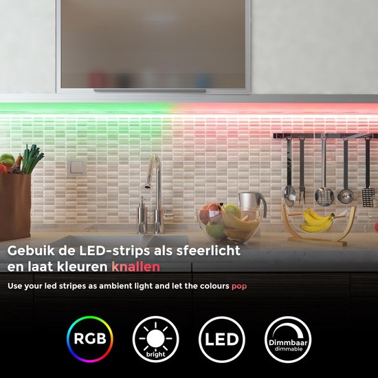 B.K.Licht – Smart Wifi LED Strip - 2 meter – Auto USB - slimme licht strip - RGB - App - met siliconen coating – zwart TV light strip - B.K.Licht