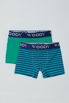 Woody boxer duopack jongens - groen + blauw-groen gestreept - 211-1-CLD-Z/080 - maat 128