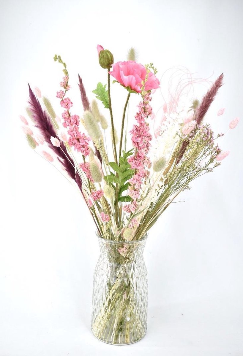 Droogbloemen boeket - Natuurlijk Bloemen - 50 cm - Roze Mix
