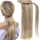 Ponytail human hair paardenstaart clip in extensions ASH HIGHLIGHT BLOND