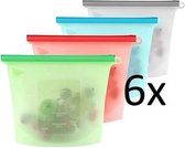 Sachets alimentaires en silicone - Ensemble de 4 pièces 1000 ml - Durable - Réutilisable - Résistant au gel et à la chaleur - 4 couleurs - Sac de conservation des aliments en silicone - Sac de rangement (transparent, rouge, vert, bleu)