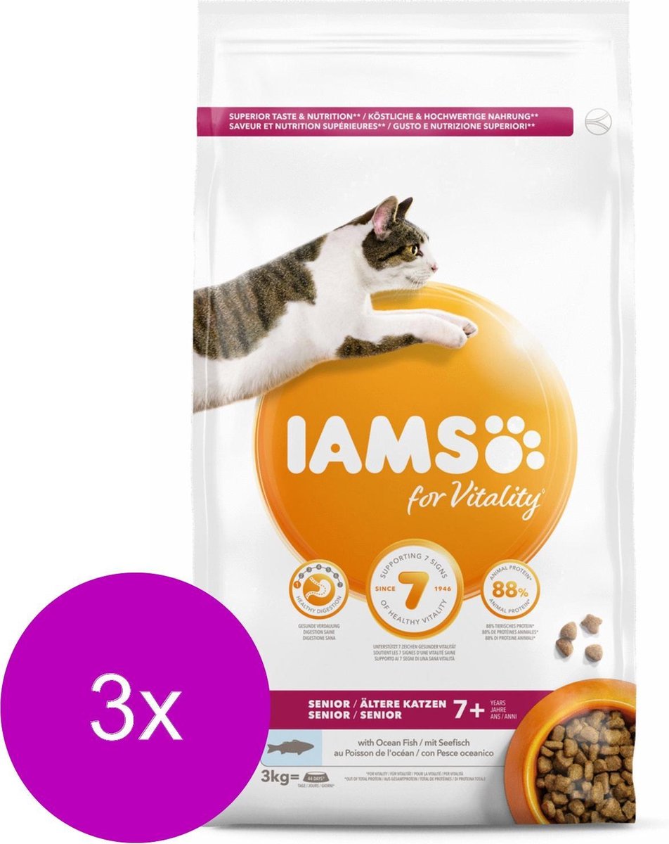 IAMS Iams Cat Senior 3 kg - Kattenvoer - 3 x Zeevis