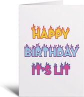 Kaart - Happy Birthday It's Lit - Wit - Grappig - Wenskaart - Verjaardag - Cadeau - Scholieren