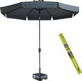 Parasol rond grijs met voet en hoes! Madison Flores 300 cm | Topkwaliteit ronde en kantelbare parasol