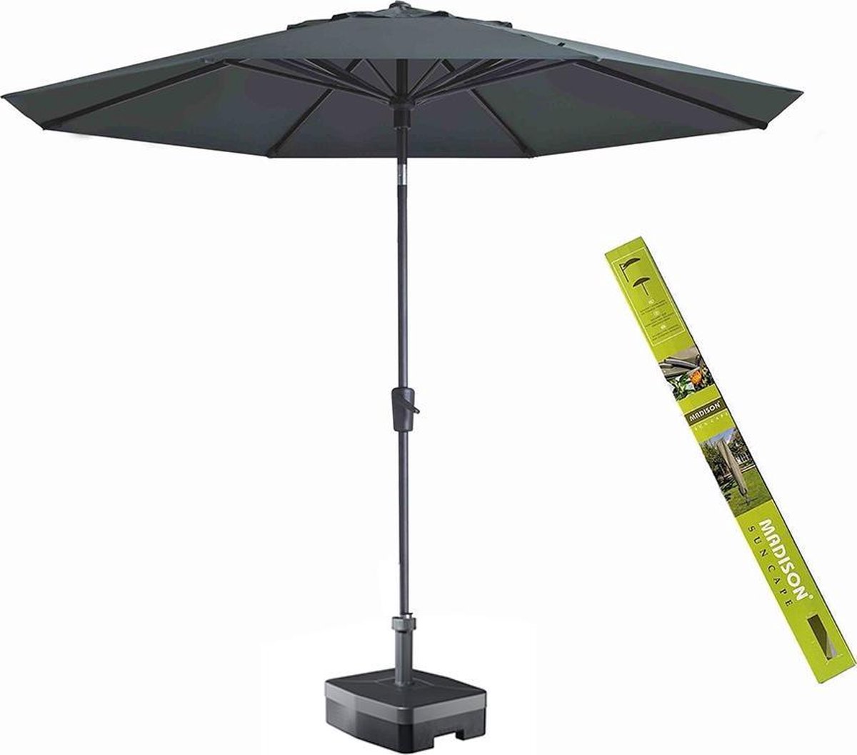 Parasol rond grijs met voet en hoes! Madison Paros 300 cm