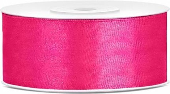Partydeco - Satijn lint hard roze 25mm/rol 25m