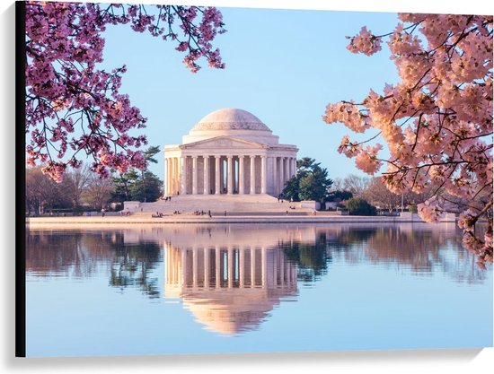 Canvas  - Thomas Jefferson Memorial omringd door Bloesem - 100x75cm Foto op Canvas Schilderij (Wanddecoratie op Canvas)