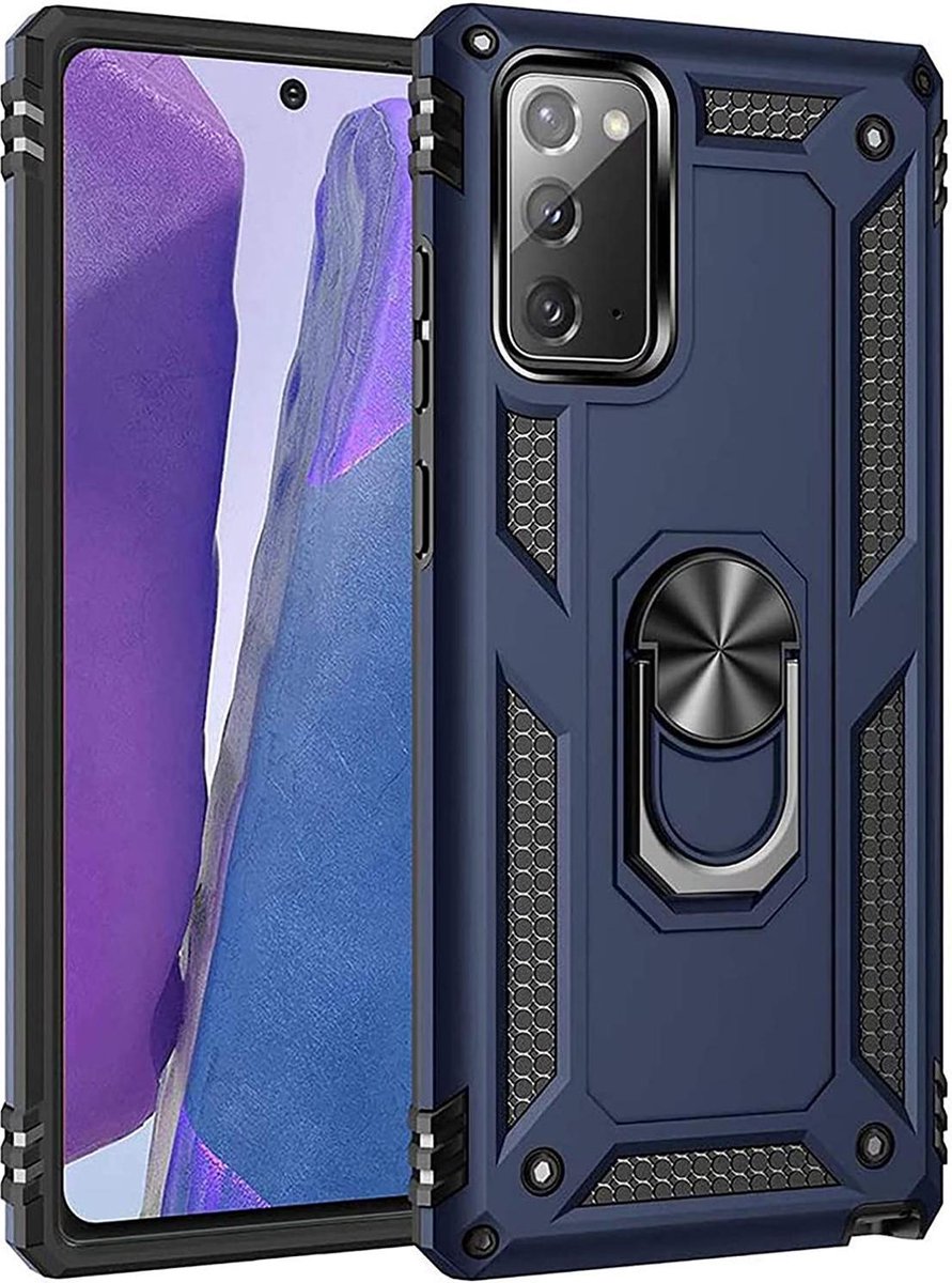 Anti-Shock Hybrid Ring Armor Hoesje Geschikt voor: Oppo A73 5G - blauw