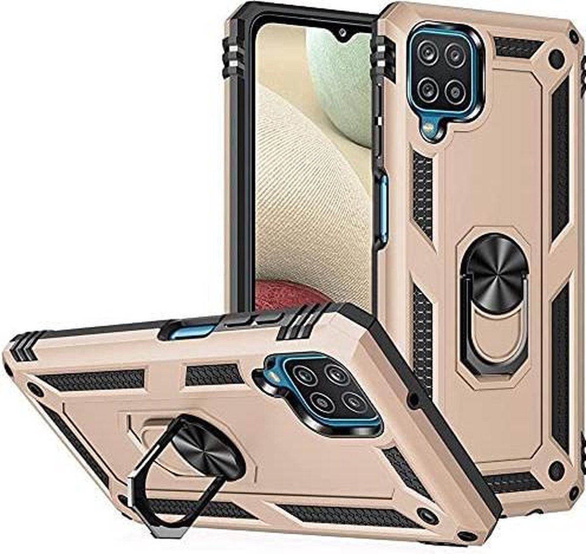Anti-Shock Hybrid Ring Armor Hoesje Geschikt voor: Samsung Galaxy A12 - goud