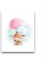 Schilderij  Vosje in een Luchtballon Cute - Kinderkamer - Dieren Schilderij - Babykamer / Kinder Schilderij - Babyshower Cadeau - Muurdecoratie - 40x30cm - FramedCity