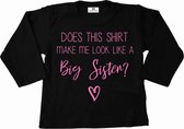 Grote zus shirt-does this shirt me look a like a big sister-zwart met lichtroze-Maat 110/116