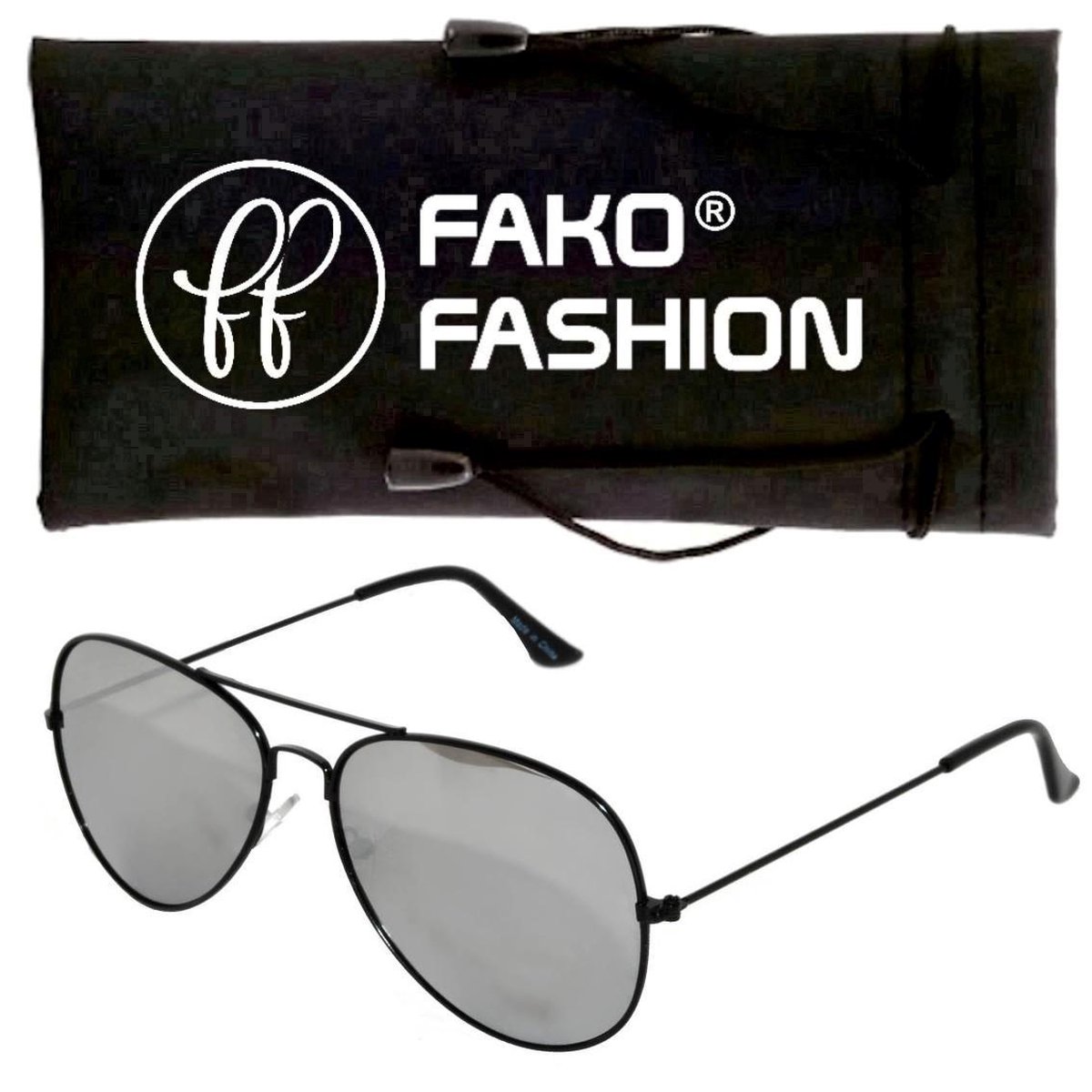 Fako Fashion® - Pilotenbril - Piloten Zonnebril - Zwart - Zilver