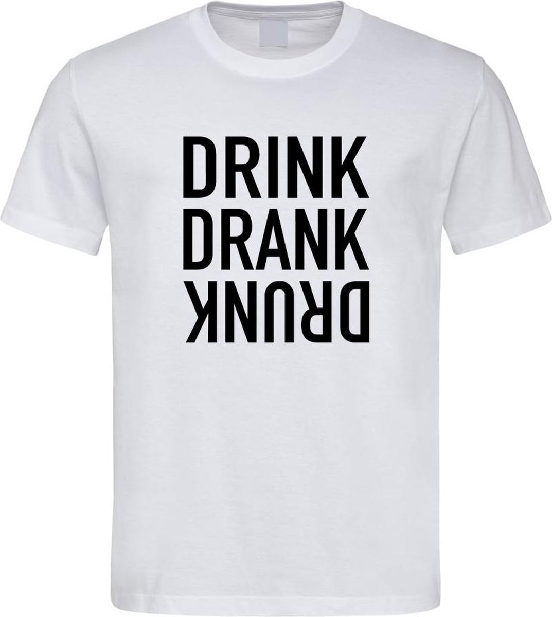 Wit Fun T-Shirt met “ Drink. Drank, Drunk “ print Zwart Size XL
