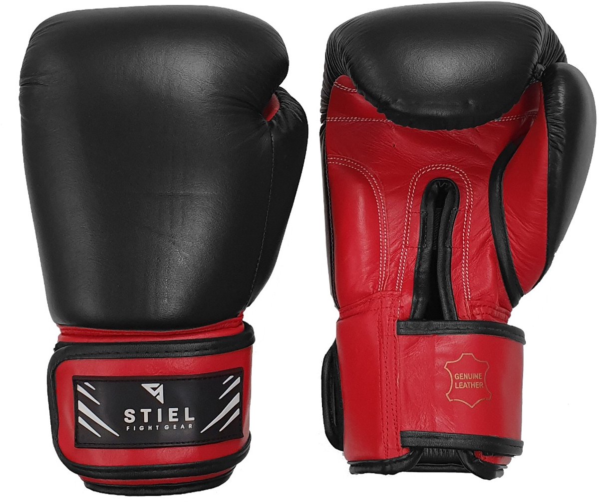Stiel Pro Bokshandschoenen - Leer - Zwart met rood (Beschikbaar in verschillende maten)