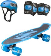 IGNITE Combo pack - Skateboard met Helm - Knie en Elleboog beschermers - Blauw