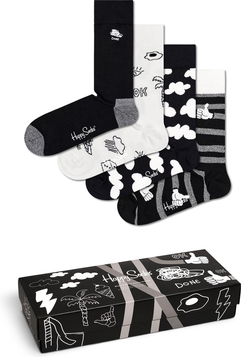Happy Socks black & white giftbox 4P multi II - 36-40 | bol