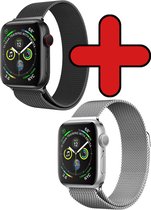 Geschikt Voor Apple Watch Bandje Zwart x Zilver 42/44 mm Met Magneetsluiting - Polsbandje Geschikt Voor Apple Watch Bandje Milanees