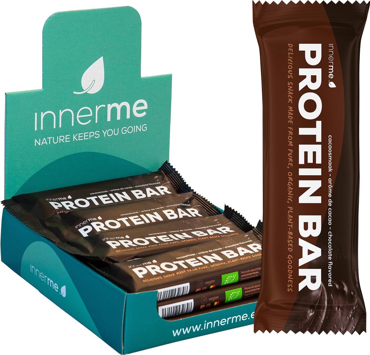 Goedkoopste Innerme® Protein Bar ‘Chocolate’ - Bio & Vegan Proteine reep - 12 eiwitrepen 50 g - Proteine Repen