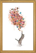 JUNIQE - Poster met houten lijst Catching Butterflies -13x18 /Geel &