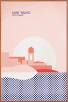 JUNIQE - Poster met kunststof lijst Saint-Tropez -30x45 /Blauw & Roze