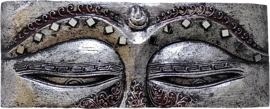 Houten decoratie paneel – Boeddha ogen zilver 50 cm | Inspiring Minds