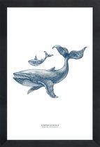 JUNIQE - Poster met houten lijst Humpback Whale II -13x18 /Blauw