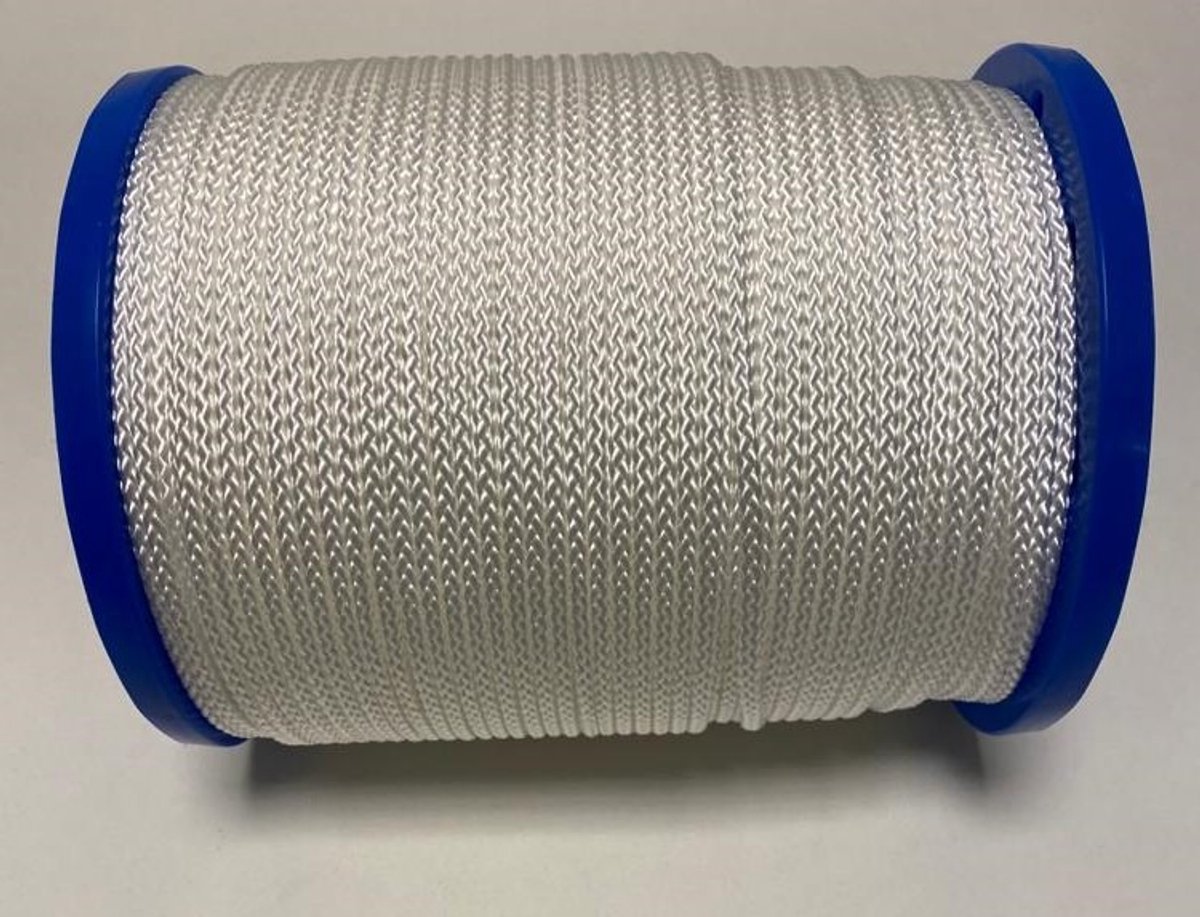 Rondgevlochten polypropyleenkoord 5mm, per bobijn 250m - wit