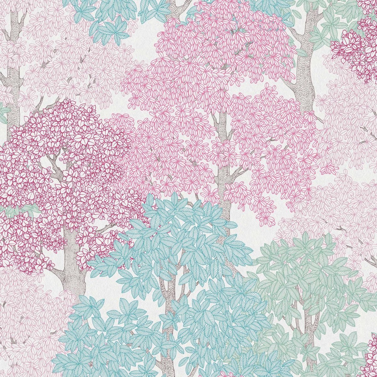 BOMEN BEHANG - Meerkleurig Roze -