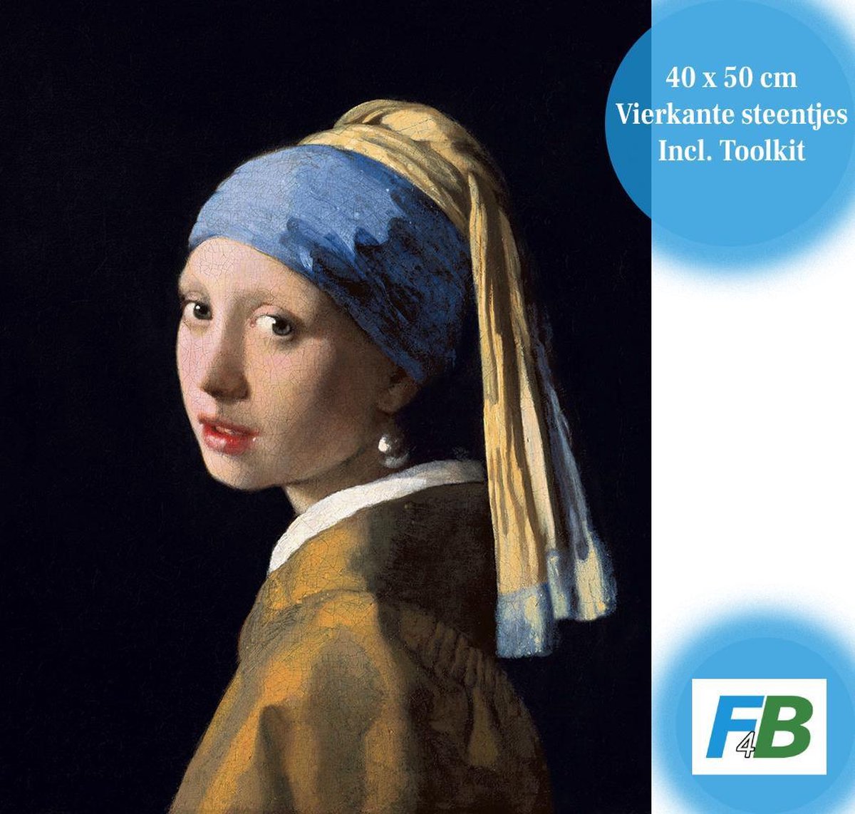 F4B Meisje met de Parel Diamond Painting 40x50 cm | Vierkante Steentjes | Johannes Vermeer | Schilderij | VOLLEDIG dekkend | Kunst | Volwassenen