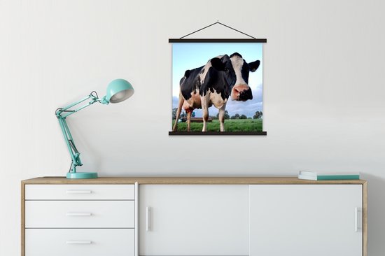 Une curieuse affiche d'école de vache frisonne à lattes plates noir 60x45 cm - Tirage photo sur affiche textielposter (décoration murale salon / chambre)