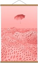 Schoolplaat – Roze Vliegende Paraplu met Hobbelige Grond - 60x90cm Foto op Textielposter (Wanddecoratie op Schoolplaat)