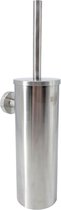 Waal© - Toiletborstel - Toiletborstels - Badkameraccessoires - Toiletaccessoires - Met houder - rond - geborsteld RVS - hangend - zilver