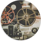 Forex Wandcirkel - Ouderwetse Film Camera - 70x70cm Foto op Wandcirkel (met ophangsysteem)