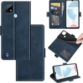 Voor OPPO Realme C21 Dual-side magnetische gesp horizontale flip lederen tas met houder en kaartsleuven en portemonnee (donkerblauw)