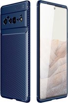 Voor Google Pixel 6 Pro Carbon Fiber Textuur Schokbestendig TPU Case (Blauw)