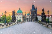 Karelsbrug, Oude Stad en Toren van Praag bij zonsopgang - Foto op Tuinposter - 90 x 60 cm