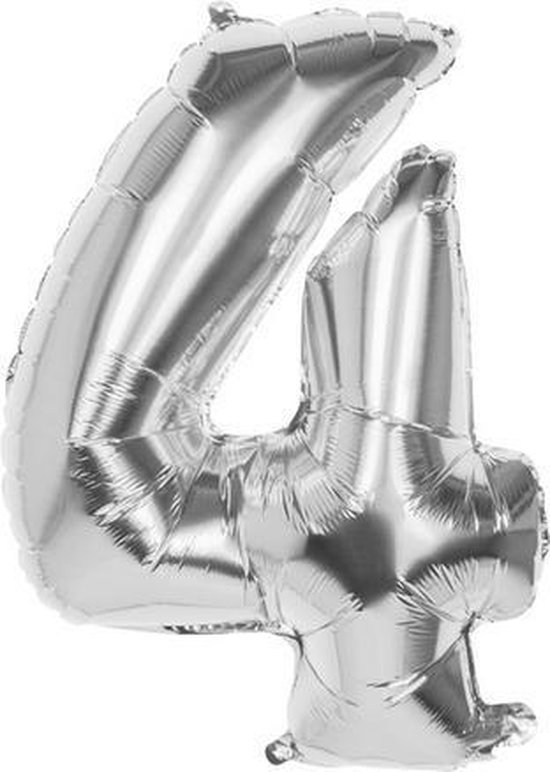 4 Jaar Folie Ballonnen Zilver - Happy Birthday - Foil Balloon - Versiering - Verjaardag - Jongens - Meisjes - Feest - Inclusief Opblaas Stokje & Clip - XL - 82 cm