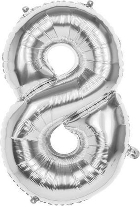 8 Jaar Folie Ballonnen Zilver - Happy Birthday - Foil Balloon - Versiering - Verjaardag - Jongens - Meisjes - Feest - Inclusief Opblaas Stokje & Clip - XL - 82 cm