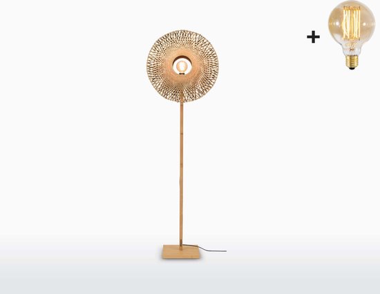 Vloerlamp- KALIMANTAN - Bamboe - Verticaal - Medium Lampenkap (60x15 cm) - Met LED-lamp