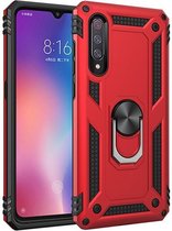 Samsung Galaxy A30S Stevige Magnetische Anti shock ring back cover case- schokbestendig-TPU met stand – Rood + Gratis screenprotector