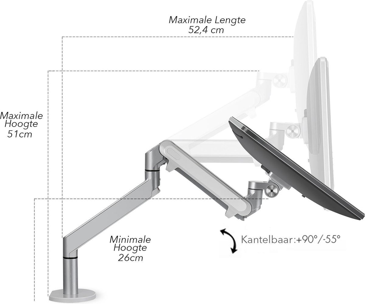 Alberenz® Dubbele Monitor Arm Zilver - Monitor Beugel met Gasveer - Monitorarm 2 schermen - Ergonomisch Ontwerp - Twee monitoren - Makkelijk Verstelbaar - Monitorbeugel thumbnail 5
