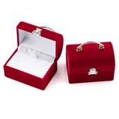 Luxe Ringdoosje Huwelijk - Aanzoek - Fluwele Sieraden Gift Box - Trouwring Houder - Bruiloft - Sieradendoos - Rood
