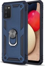 Samsung Galaxy A02S Stevige Magnetische Anti shock ring back cover case- schokbestendig-TPU met stand – Blauw + Gratis screenprotector