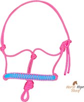 Touwhalster ‘Zigzag’ roze-turquoise maat Full | roze, neon roze, speciaal neusstuk, blauw, touwproducten