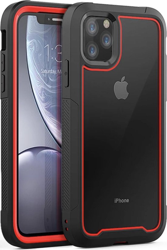 Apple iPhone 11 Pro Max Backcover - Zwart / Rood - Shockproof Armor - Hybrid - Drop Tested